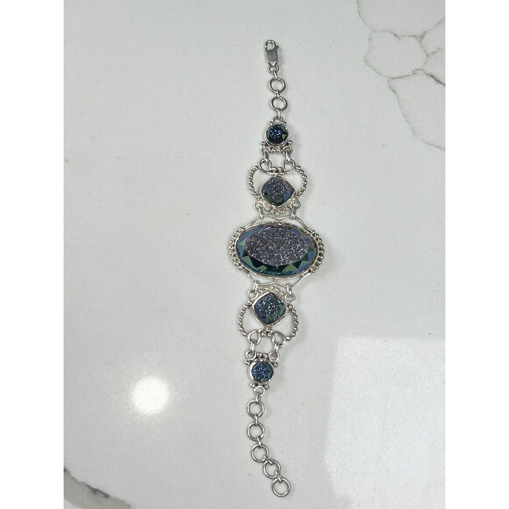 Colleen Lopez CL purple green Druzy‎ 925 Bracelet